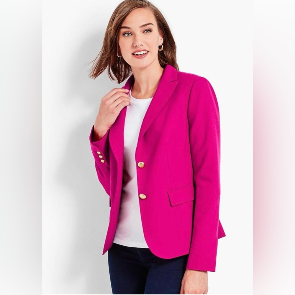 Talbots Fuchsia Pink Classic Blazer with Gold Buttons